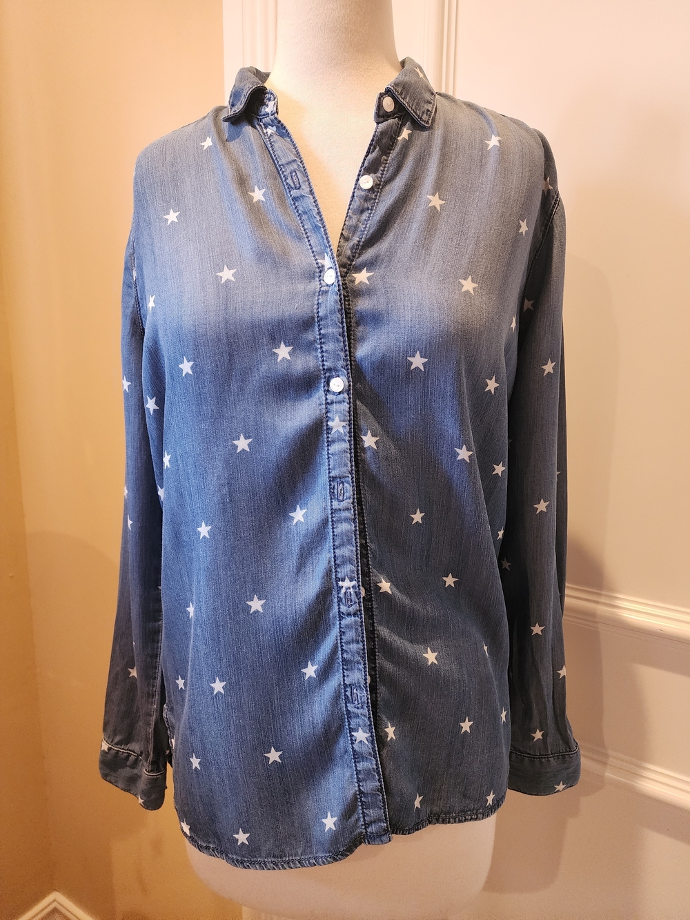 Sneak Peek Chambray Star Button-Up - Blue & White